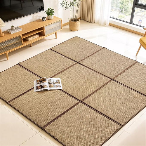 71'' x 71'' Large Japanese Tatami Mat, 0.47'' Thickness Foldable Rattan by Unknown