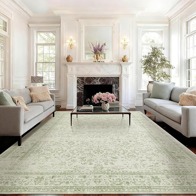 Sage Green Area Rugs 9x12 Living Room No Slip Stain Resistant Large Area Rug by BILEEHOME