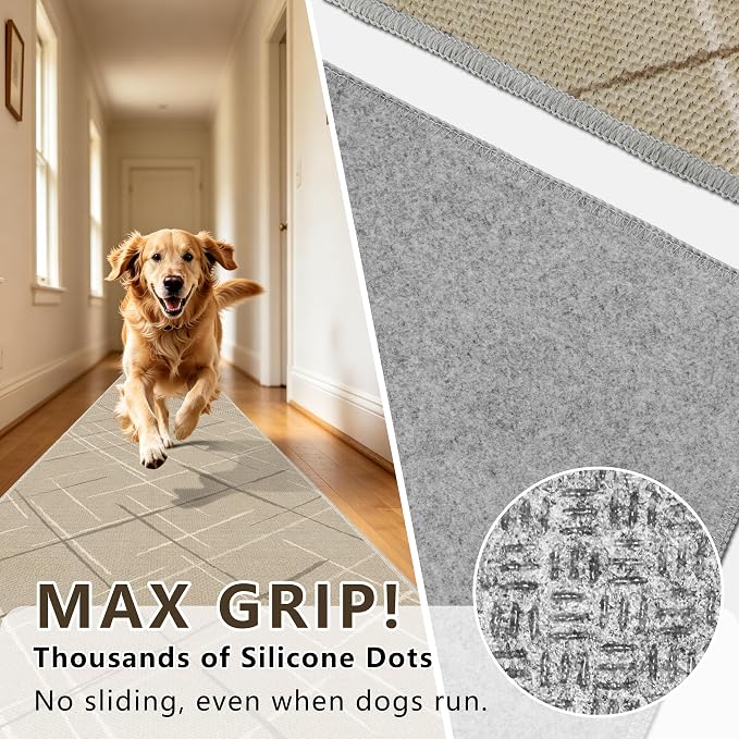 Beige Runner Rug Ultra Non-Slip 2x8 Washable Entryway Rug Modern Tear and Stain - Image 4