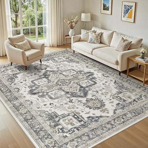 6x9 Washable Area Rugs for Living Room, Large Rug Non Slip Backing Vintage by JessibouAreaRug