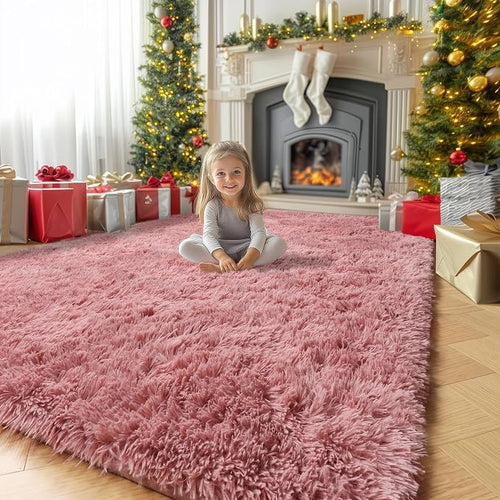 Amdrebio Blush Pink Area Rugs for Girls Bedroom, Fuzzy Furry Fluffy Kawaii Rugs by Amdrebio