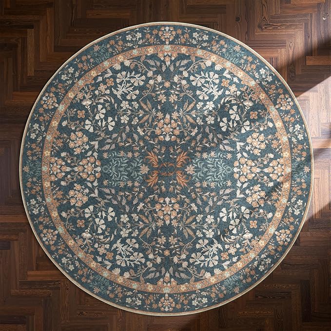 jinchan Zenith Round Rug 4ft Area Rug Soft 4'Round Floral Aesthetic Rug - Image 9