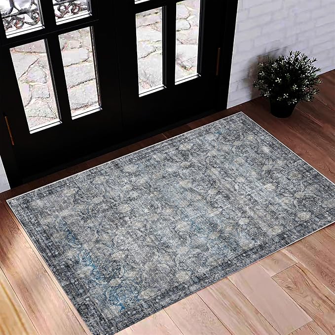 CHAMPLANT Washable Area Rug 2'x3' Door Mat Vintage Distressed Doormat Indoor by CHAMPLANT