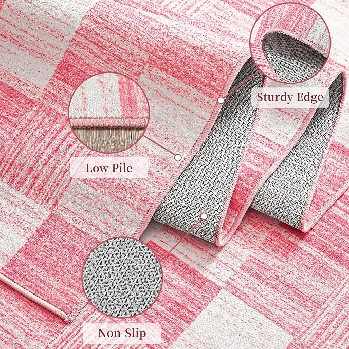 Terrug Pink Checkered Rug for Bedroom, 4x6 Area Rugs Washable - Image 5