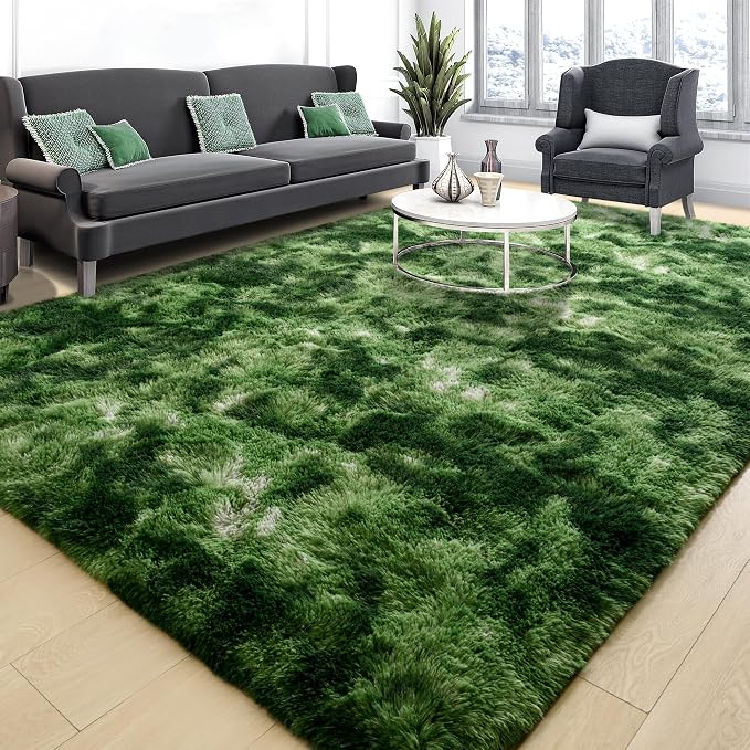 Tepook Fluffy Dark Green Rugs for Living Room Bedroom, 5x8 Soft Area Rug by Tepook
