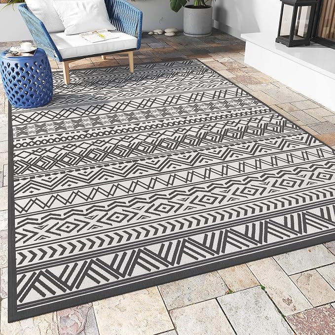 Outdoor Rug Carpet 9x12 ft, Flatweave Textured Outdoor Patio Rug Non Slip by MontVoo