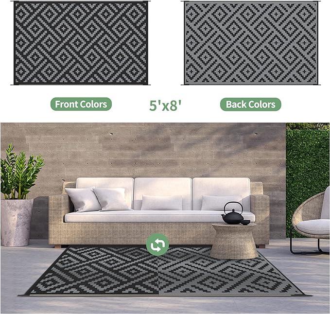 GENIMO Outdoor Rug for Patio Clearance, Reversible Plastic Camping Rugs - Image 2