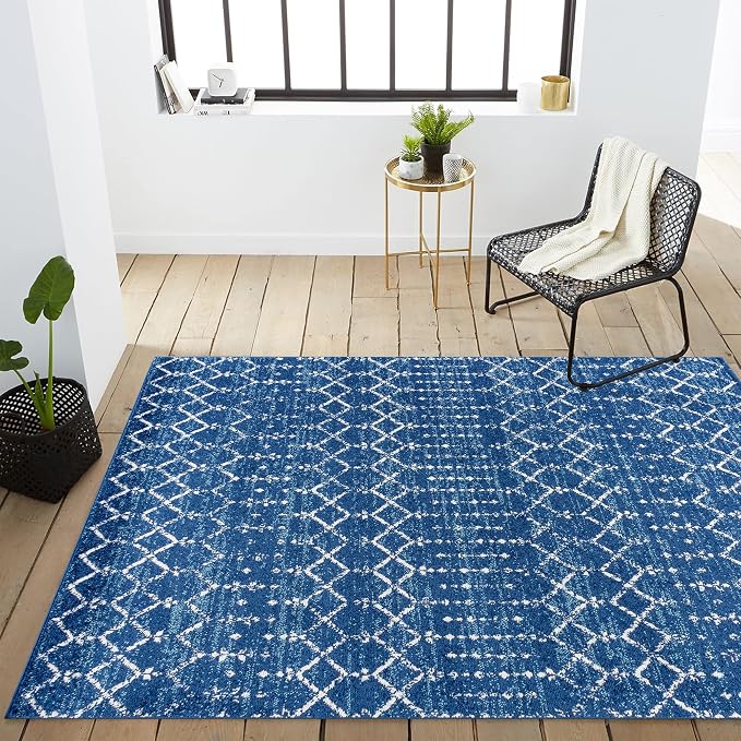 JONATHAN Y Boho Vintage Diamond Blue/White Indoor Area Rug 3X5 ft, Moroccan Hype - Image 7
