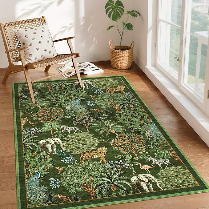 GarveeHome Jungle Animal Print Rug 3x5 Washable Area Rugs by GarveeHome