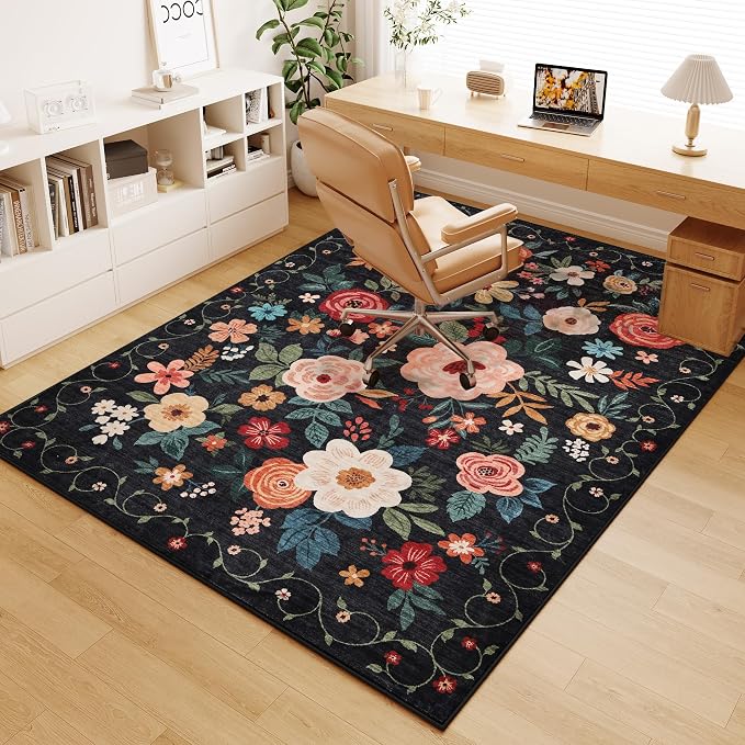 DUKINO 5x7 Area Rug, Floral Design, Lightweight Non Slip Washable, Indoor Low - Image 9