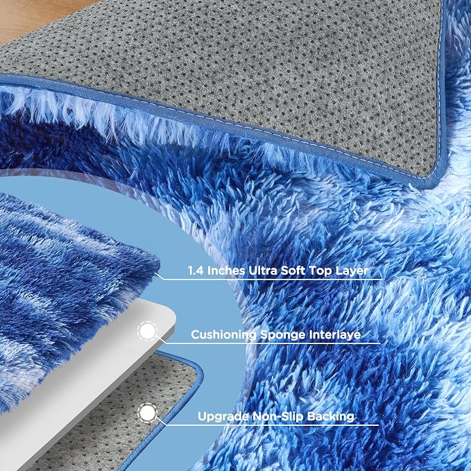 5x7 Area Rugs for Living Room, Tie-Dyed Blue Fluffy Shag Rug for Bedroom Boys - Image 7
