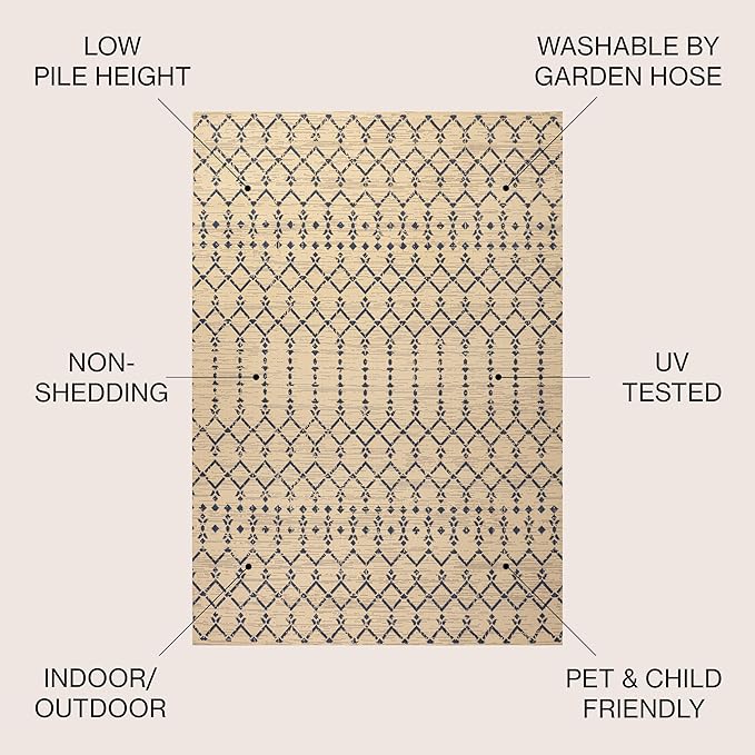 JONATHAN Y Moroccan Geometric Indoor Outdoor Round Area Rug 9 Ft Beige/Navy - Image 2