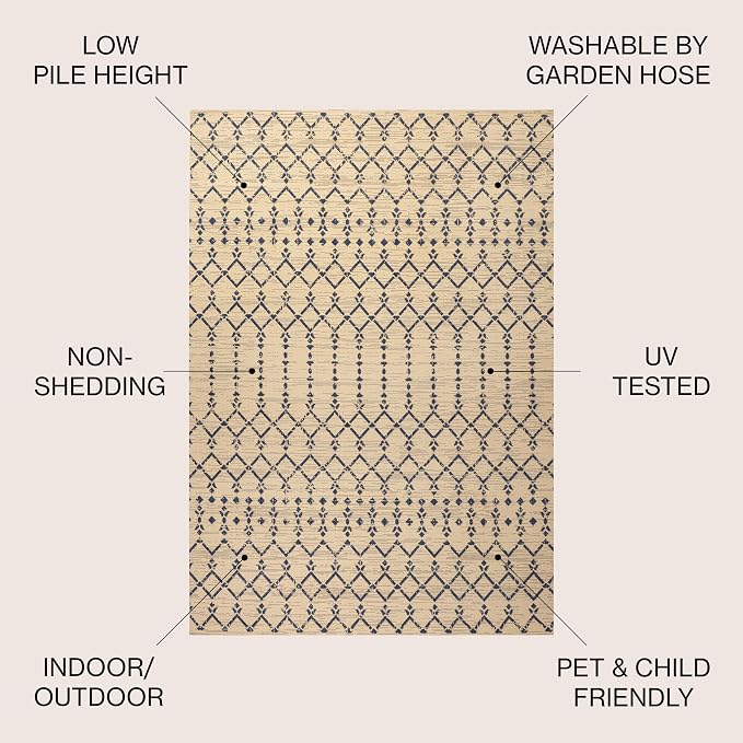 JONATHAN Y Moroccan Geometric Indoor Outdoor Square Area Rug 4X4 Beige/Navy - Image 2