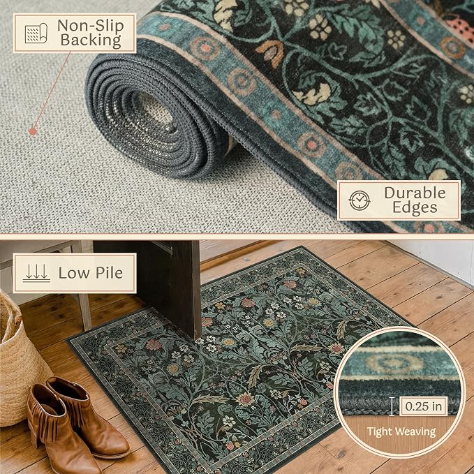 Floral Rug for Entryway Indoor 2x4, Small Soft Washable Carpet for Bedroom - Image 5