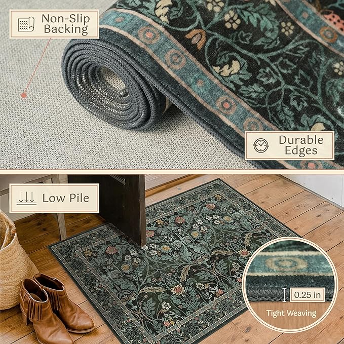 Boho 8x10 Rugs for Living Room, Dark Green Moody Washable Area Rugs for Bedroom - Image 5