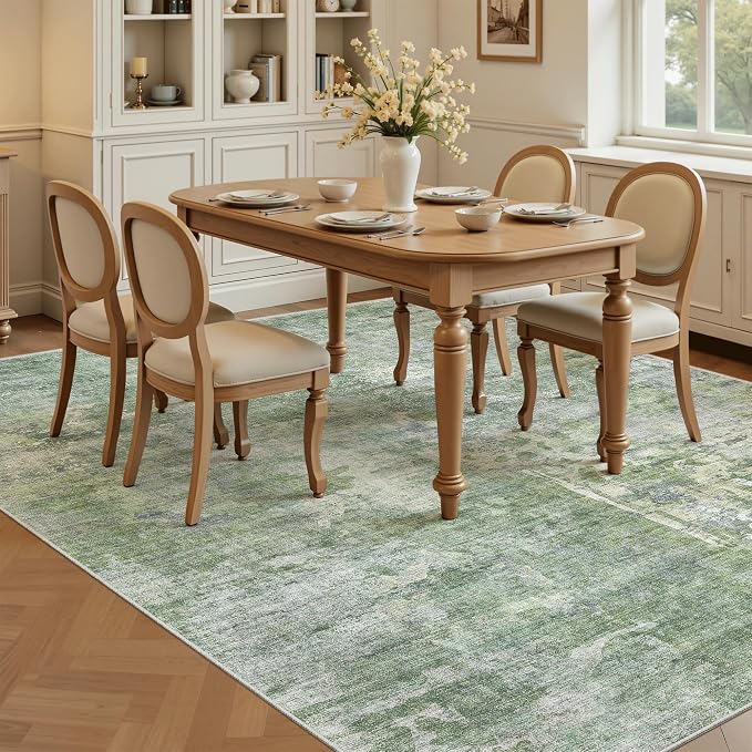 Soalmost Abstract Rug 5x7 Machine Washable Area Indoor Green Low Pile Non-Slip - Image 4