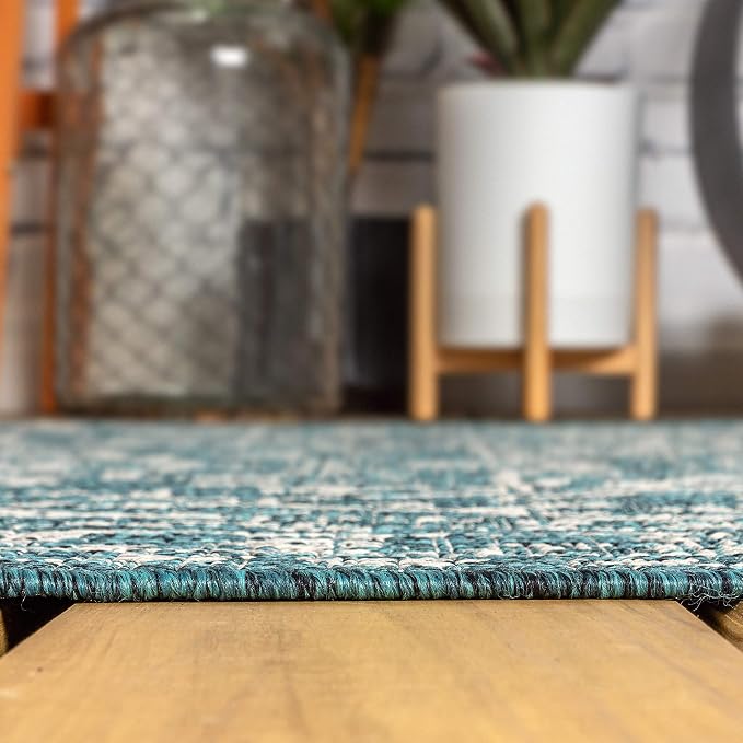 JONATHAN Y Boho Medallion Indoor Outdoor Round Area Rug 6 Ft Teal/Gray - Image 5
