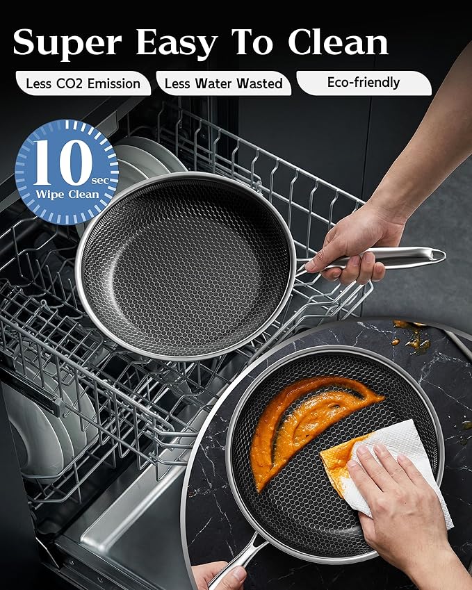 Nonstick Frying Pan with Lid 12-Inch, Durable Stainless Steel Skillet, - Image 7
