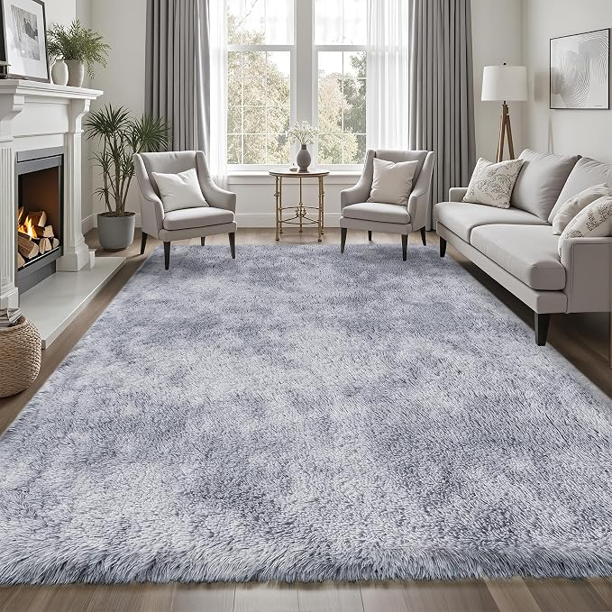 Area Rug for Living Room Bedroom: 9x12 Light Grey Soft Fluffy Shag Upgrade - Image 3