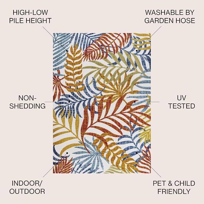 JONATHAN Y Tropics Palm Leaves Indoor Outdoor Area Rug 4X6 Cream/Orange - Image 2