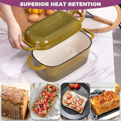4.6-Quart Oval Dutch Oven for Bread Baking, 2 in 1 Cast Iron Bread Pan - Image 6