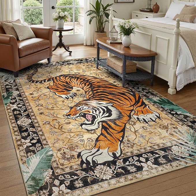 DCX Washable 6x9 Tiger Area Rug, Soft Low Pile Carpet, Kid & Pet Friendly - Image 6