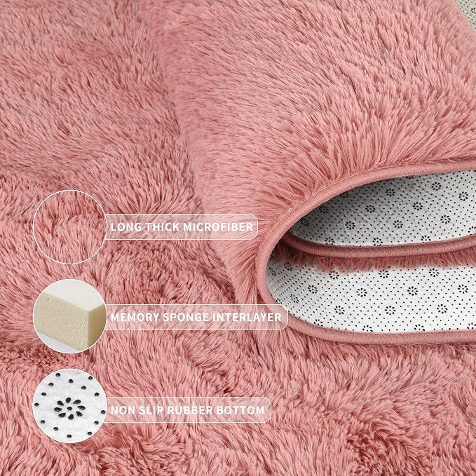 Tepook Blush Pink Area Rugs for Living Room Girls Bedroom, 8x10 Fluffy Shaggy - Image 5