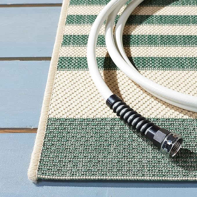 SAFAVIEH Courtyard Collection 4' x 5'7" Beige/Dark Green CY6062 Stripe Indoor/ - Image 4