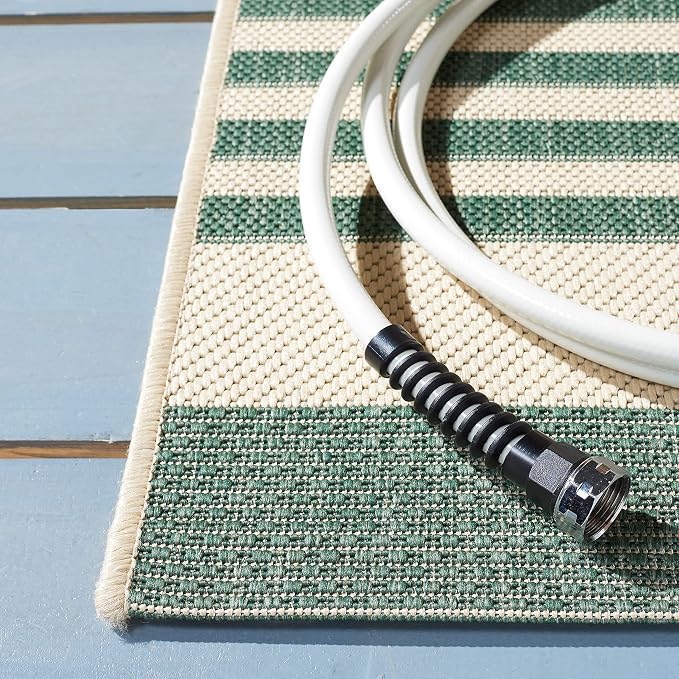 SAFAVIEH Courtyard Collection 4' x 5'7" Beige/Dark Green CY6062 Stripe Indoor/ - Image 6