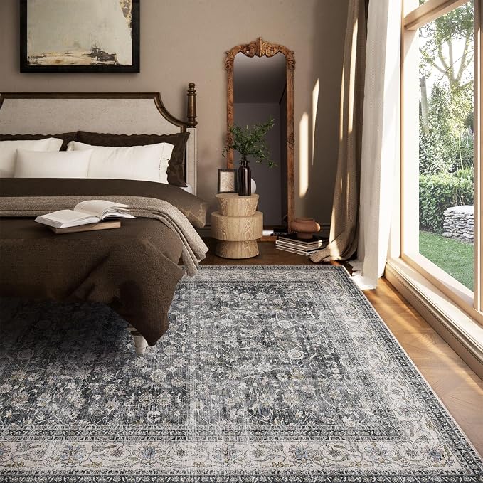 Machine Washable Rugs for Living Room: 5x7 Bedroom Rug Vintage Boho Area Rug - Image 6