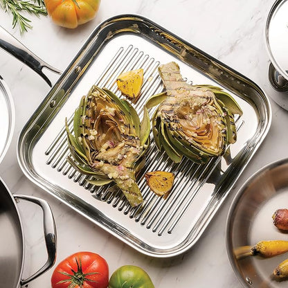Tramontina Signature Tri-Ply Clad Stainless Steel 11-Inch Square Grill Pan - Image 4