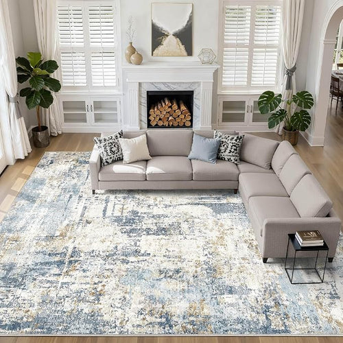 12x15 Area Rugs Washable Rug: Living Room Large Abstract Modern Soft Stain by LOONGRUG
