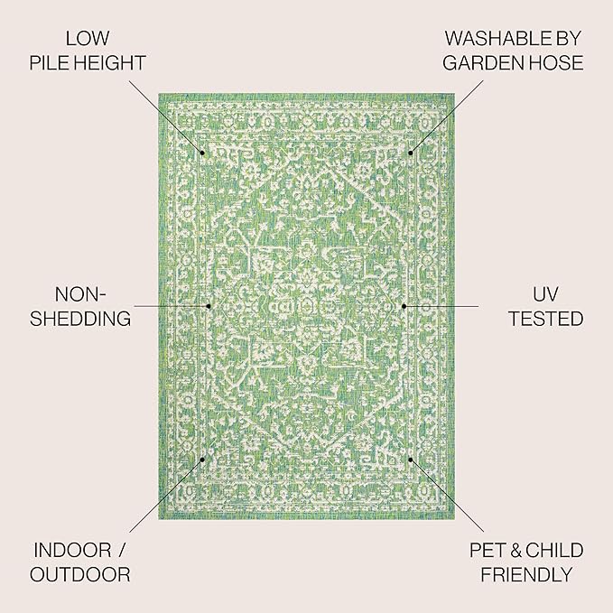 JONATHAN Y Boho Medallion Indoor Outdoor Square Area Rug 5X5 Cream/Green - Image 2