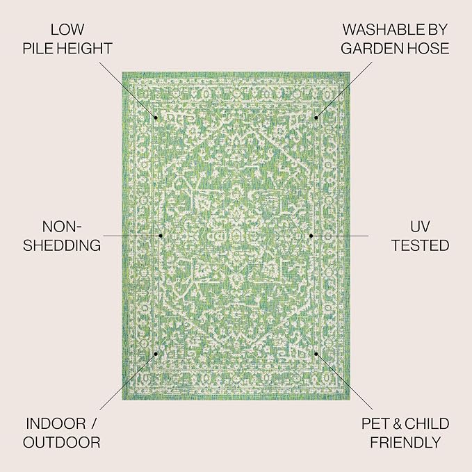 JONATHAN Y Boho Medallion Indoor Outdoor Area Rug 3X5 Cream/Green, Malta - Image 3