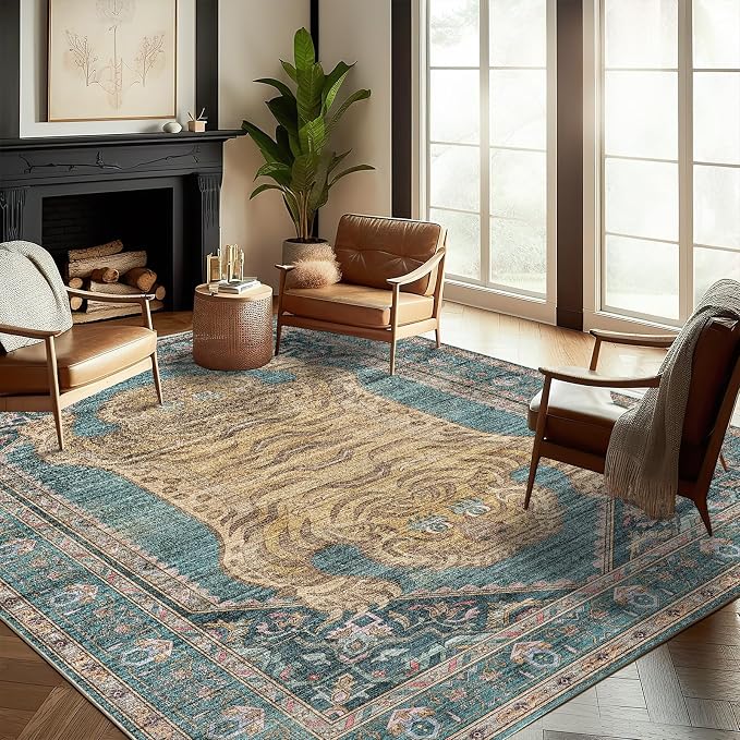 CHAMPLANT Washable Area Rug 10'x14' Boho Design Non-Shedding Easy Care Ideal - Image 2