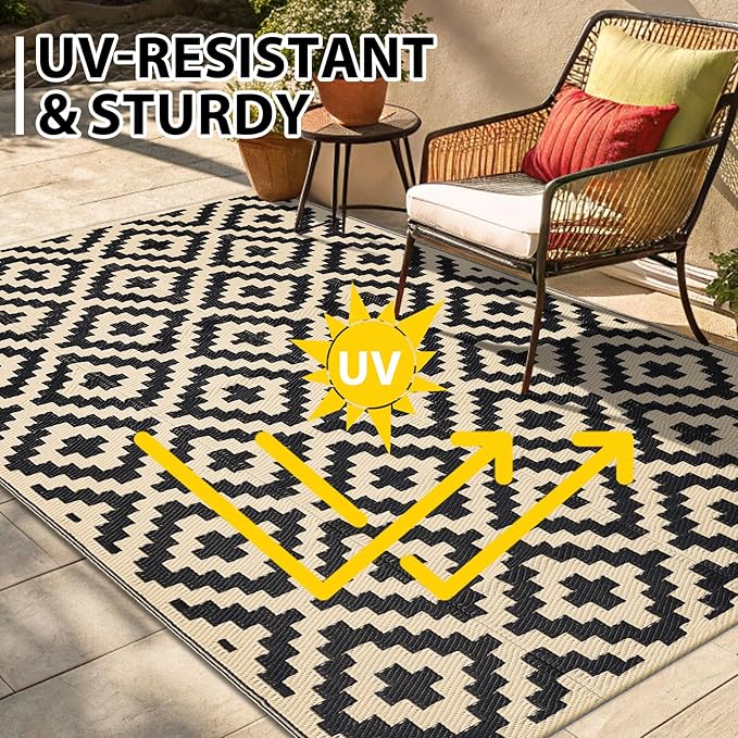 Smiry Waterproof Outdoor Rug 9X18 ft, Reversible Plastic Straw Patio Camping - Image 5
