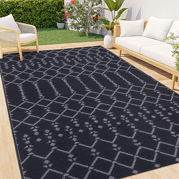 Smiry Outdoor Rug 9x12 ft, Waterproof Reversible Plastic Straw Rugs, Boho by Smiry