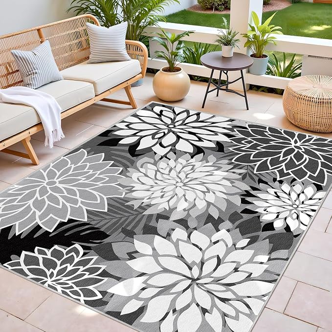 4x6 Outdoor Area Rug Washable Multicolored Patio Rug Tropical Botanical Floral - Image 3