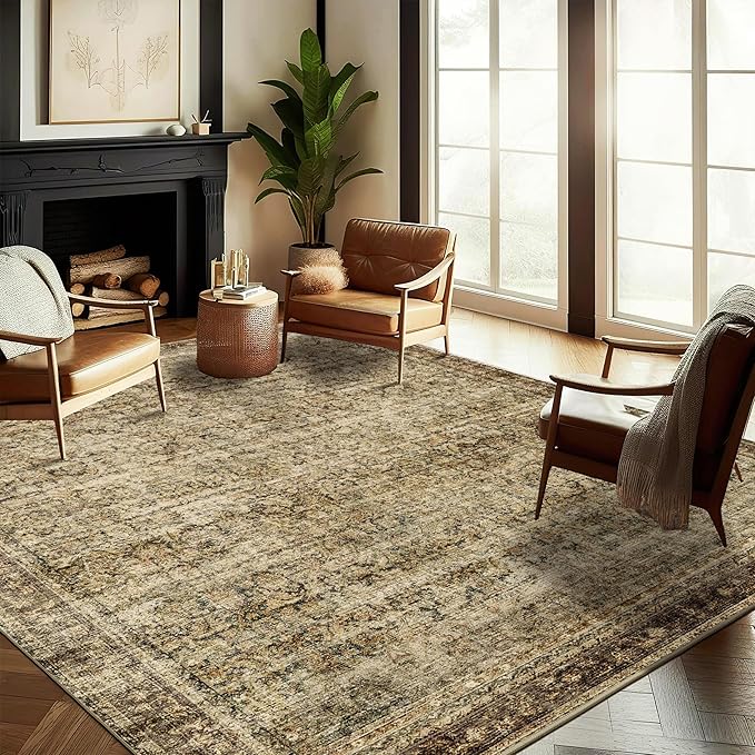 CHAMPLANT Area Rug 4x6 Washable Rug Brown Vintage Traditional Floor Cover by CHAMPLANT