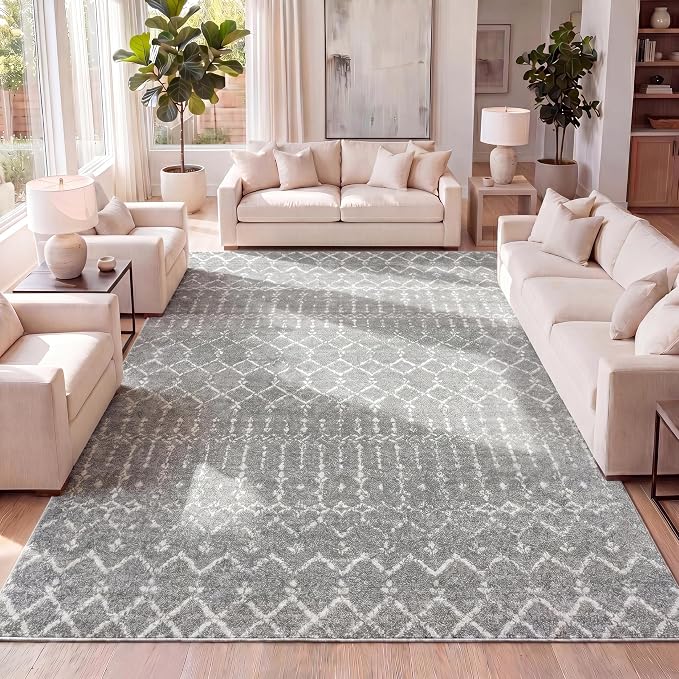 JONATHAN Y Boho Vintage Diamond Gray/Ivory Indoor Area Rug 12X15 ft, Moroccan by JONATHANY