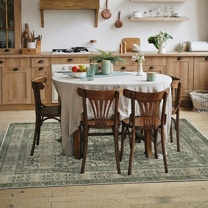 Vintage Washable Area Rug for Living Room, Low Pile 9x12 Non Slip Carpet - Image 5