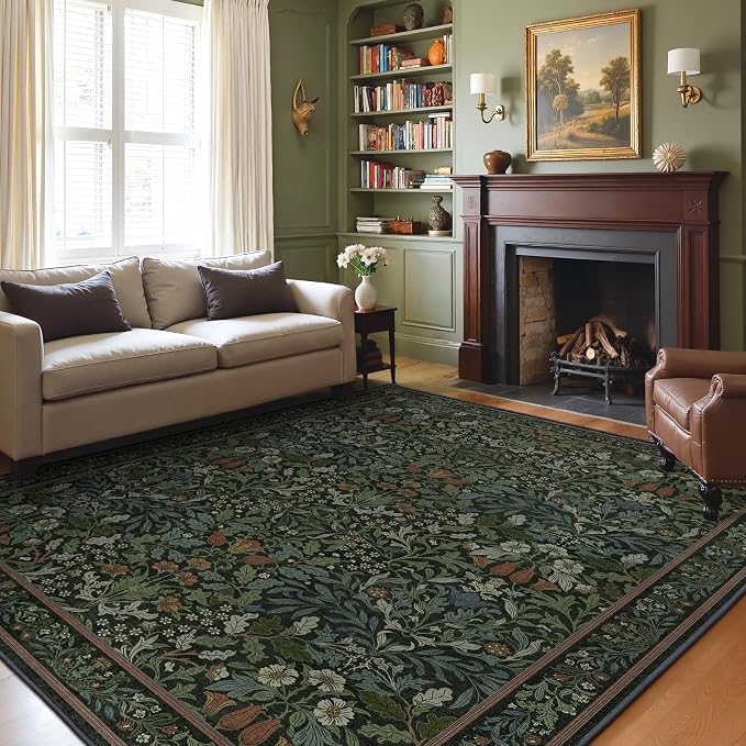 GENIMO Washable 10x12 Area Rug, Vintage Boho Floral Carpet, Soft Low-Pile by GENIMO