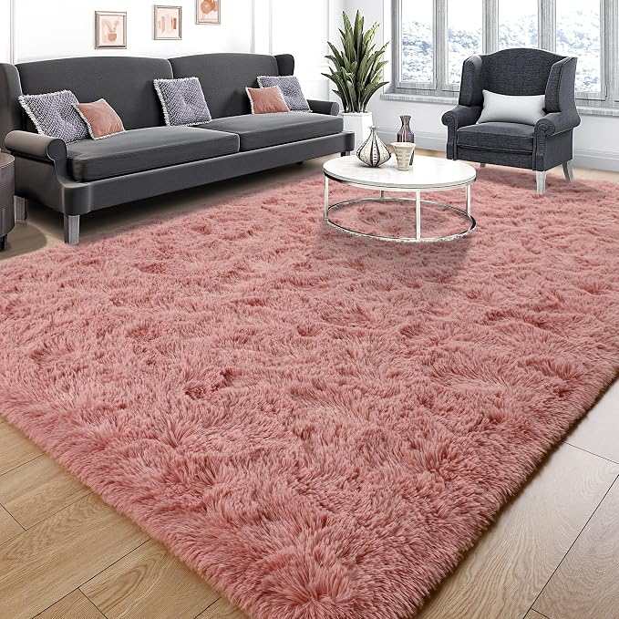 Tepook Blush Pink Area Rugs for Living Room Girls Bedroom, 6x9 Fluffy Shaggy - Image 2