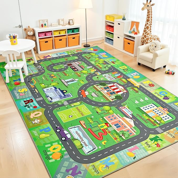 Chicrug 7x10 Car Road Area Rug for Kids Playroom Bedroom, Non Slip Low Pile by ChicrugHomeDecor