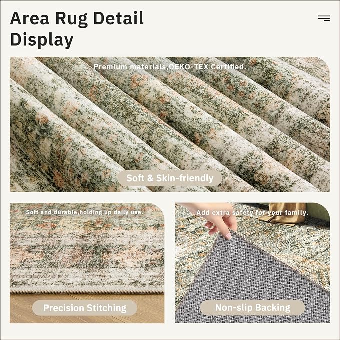 Soalmost 5x7 Area Rugs Green Orange Low Pile Indoor Washable Trendy Faded Style - Image 6