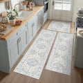 Neutral Kitchen Rug Set of 3 Washable Blue Vintage Kitchen Mats by WondRg