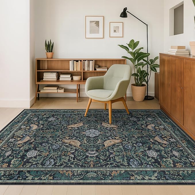 Cottagecore 5x8 Throw Rugs for Living Room, Washable Forest Rugs for Dining Room by HazoHaus