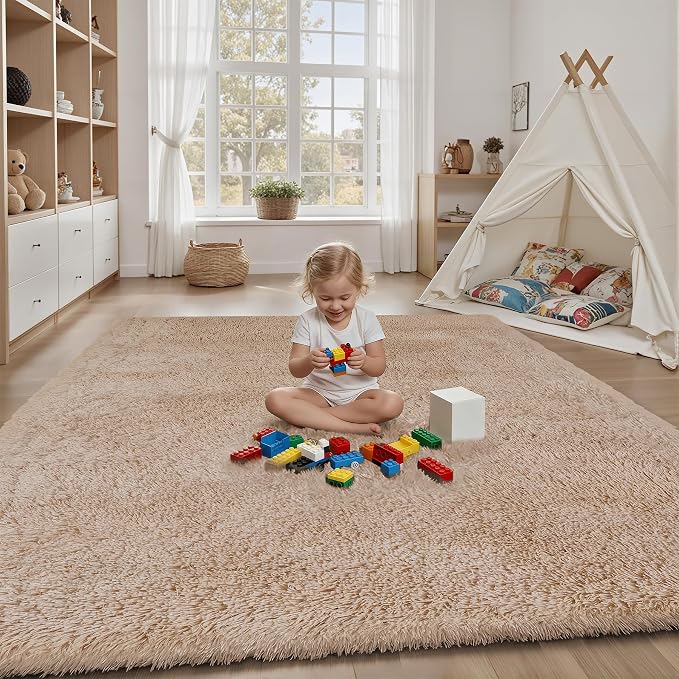 Area Rug for Living Room Bedroom: 5x7 Camel Soft Fluffy Shag Upgrade Non-Slip - Image 4