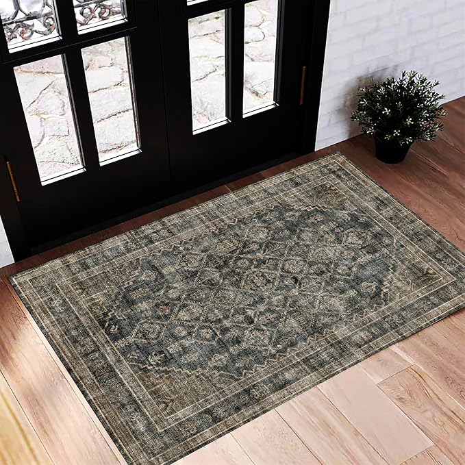 CHAMPLANT Washable Area Rug 2'x3' Door Mat Vintage Distressed Doormat Indoor by CHAMPLANT