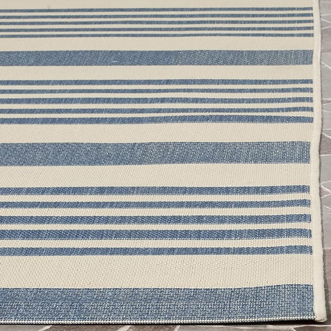 SAFAVIEH Courtyard Collection 2'3' x 10' Beige/Blue CY6062 Stripe Indoor/ - Image 3